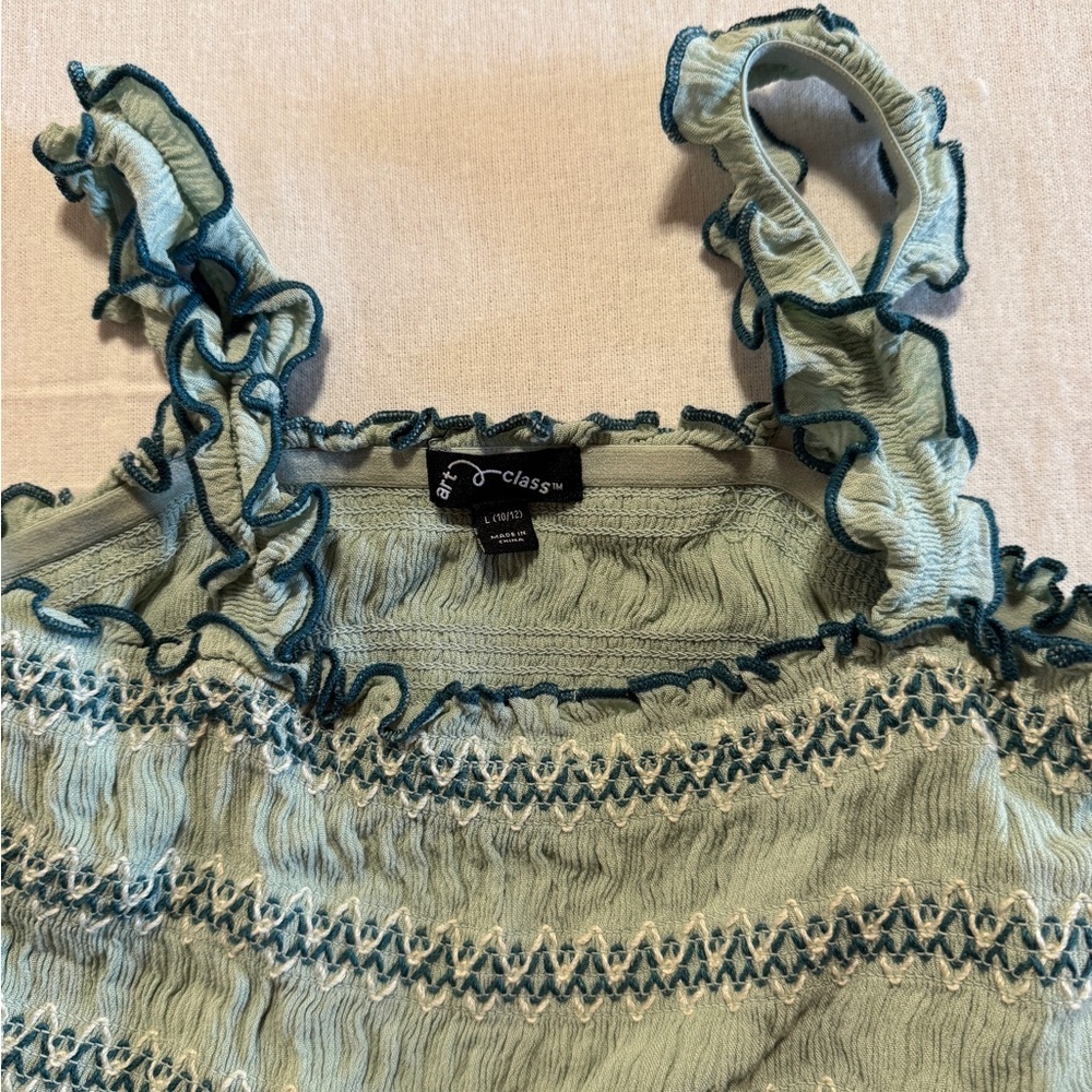 Art Class Green Sleeveless Ruffled Dress with Shorts Girls‎ Size Large 10/12 - Picture 6 of 9